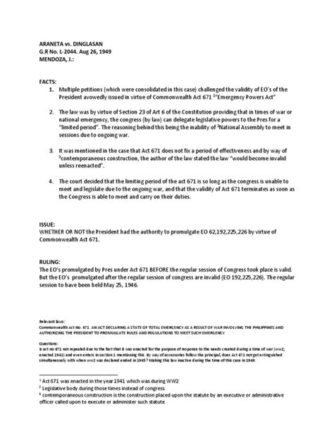 [CASE DIGEST] Araneta v. Dinglasan (G.R. No. L.